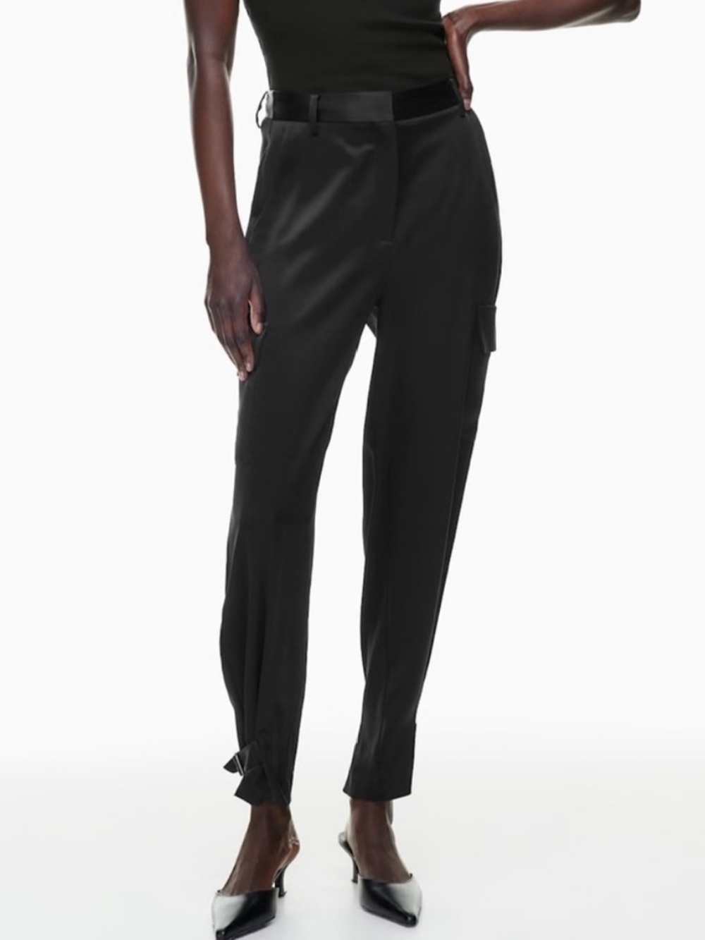 NWOT Babaton Black High-Waist Satin Cargo Track Pants Size 00